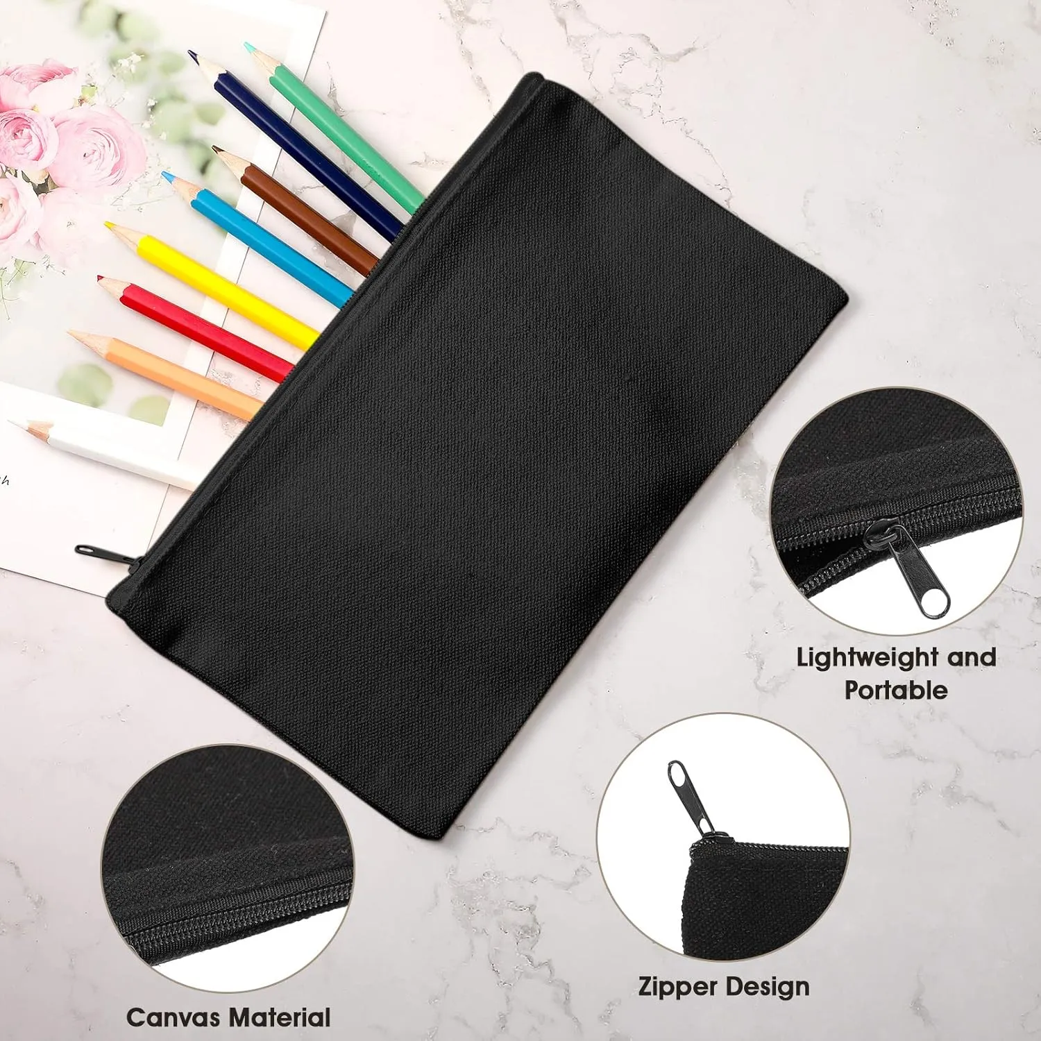 Shappy 40 Pieces Canvas Pencil Pouch Zipper Makeup Cosmetic Bags Case Blank Craft DIY Bags Multipurpose Toiletry Stationary Storage Bag for Women Travel(Black)