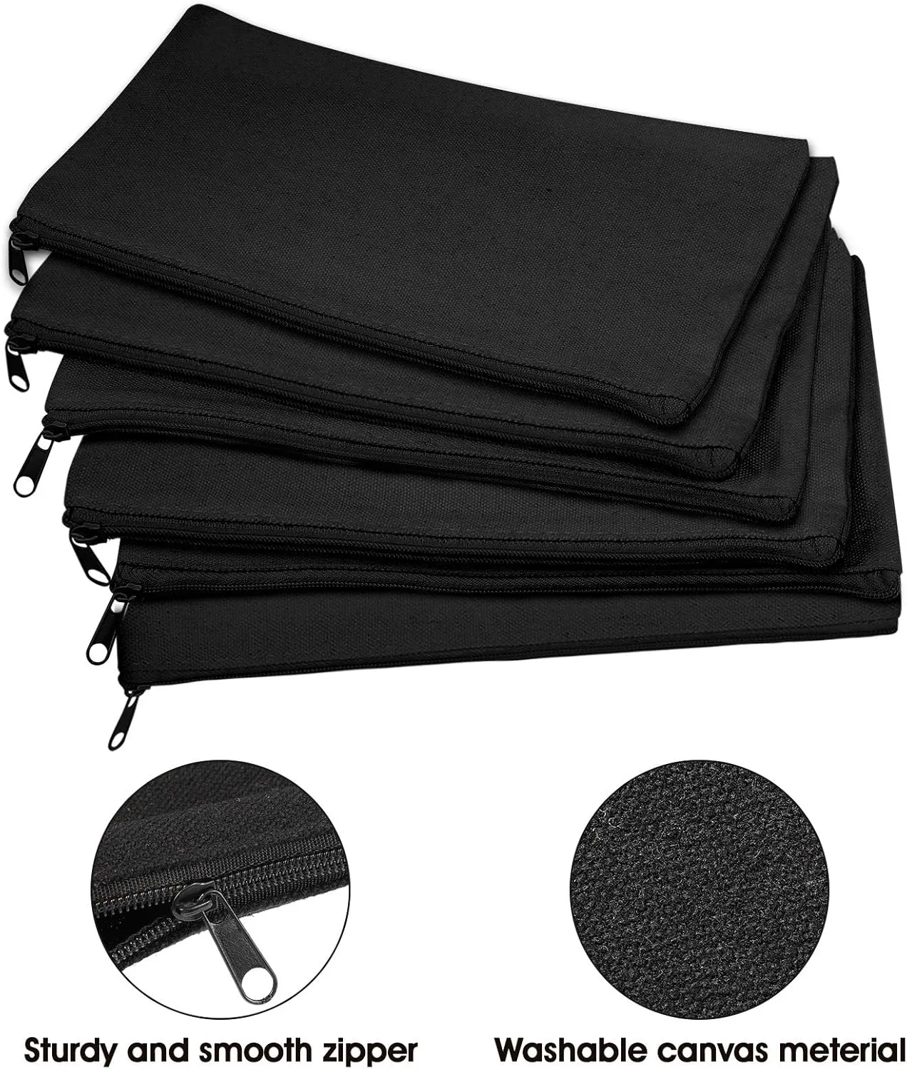 Shappy 40 Pieces Canvas Pencil Pouch Zipper Makeup Cosmetic Bags Case Blank Craft DIY Bags Multipurpose Toiletry Stationary Storage Bag for Women Travel(Black)