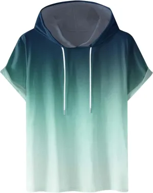 Shirt for Men Classic Fit Short Sleeve Hoodie Gradient Color Hooded Tees Muscle Fit Sport T Shirt Clothes Summer Tops