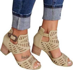 Shoes for Women Dressy, Sandals for Women Suede Peep Toe Ankle Booties Cut Out Stacked Heel Ankle Boots