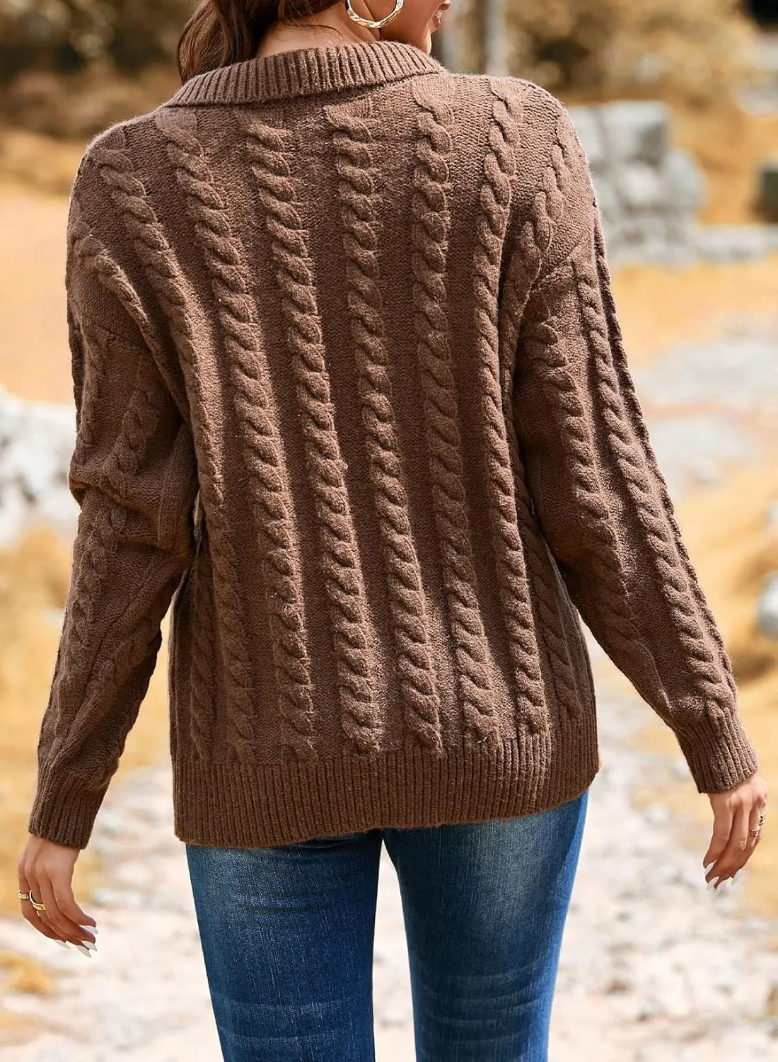 Sidefeel Women's 2024 Fall Long Sleeve Open Front Cardigan Sweaters Button Down Cable Knit Chunky Sweaters Outwear