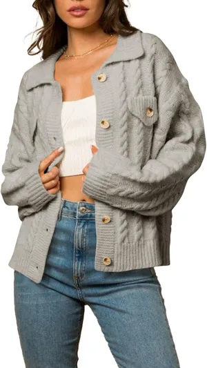 Sidefeel Women's 2024 Fall Long Sleeve Open Front Cardigan Sweaters Button Down Cable Knit Chunky Sweaters Outwear
