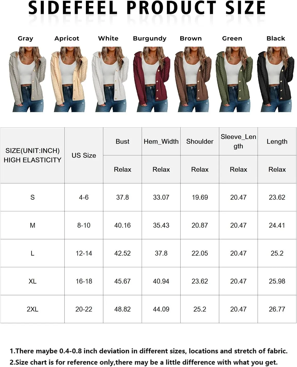 Sidefeel Women's 2024 Fall Long Sleeve Open Front Cardigan Sweaters Button Down Cable Knit Chunky Sweaters Outwear
