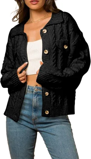 Sidefeel Women's 2024 Fall Long Sleeve Open Front Cardigan Sweaters Button Down Cable Knit Chunky Sweaters Outwear