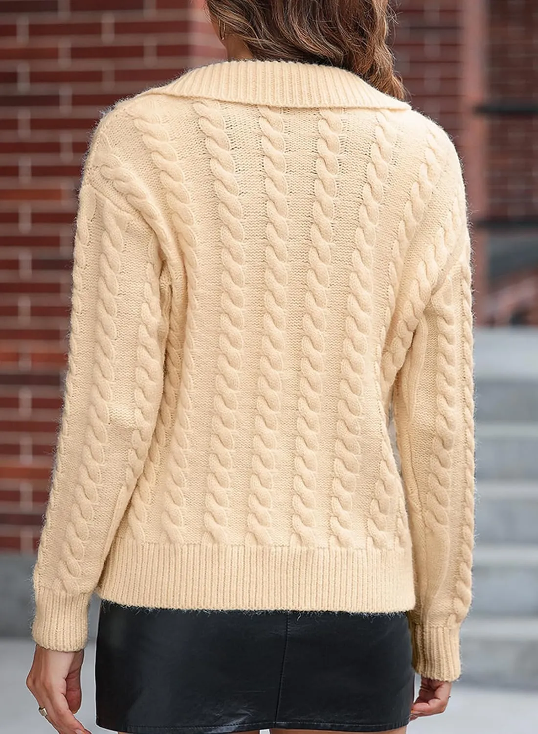 Sidefeel Women's 2024 Fall Long Sleeve Open Front Cardigan Sweaters Button Down Cable Knit Chunky Sweaters Outwear