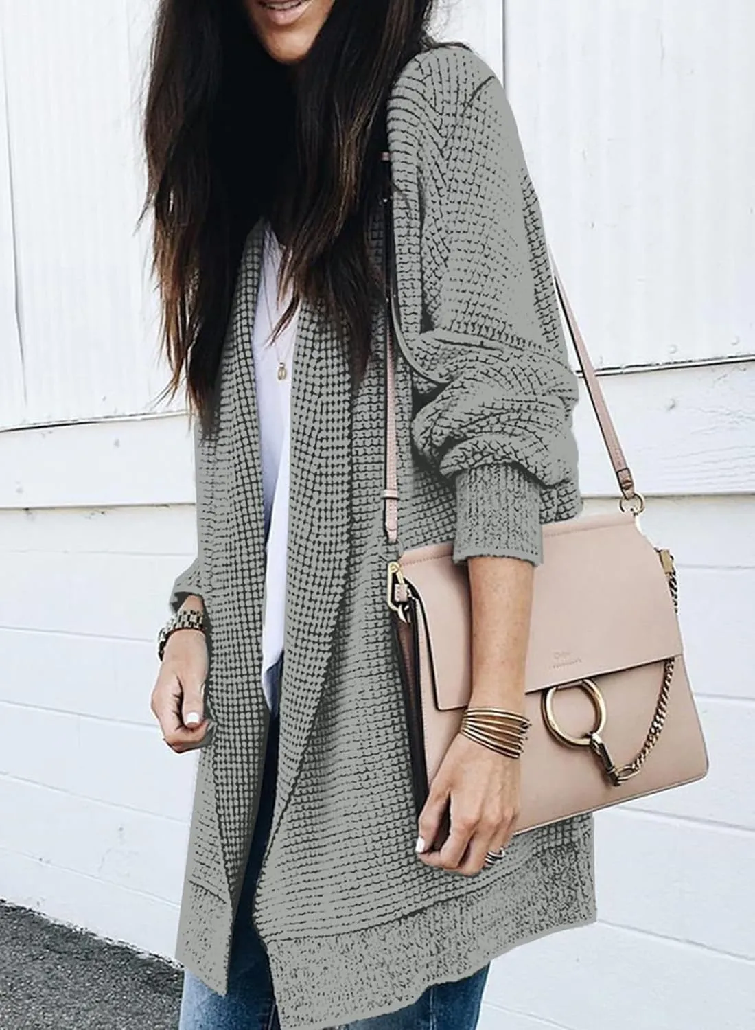 Sidefeel Womens 2024 Fall Winter Long Sleeve Open Front Cardigan Sweaters Oversized Checkered Chunky Knit Sweaters Coat
