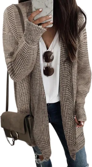 Sidefeel Womens 2024 Fall Winter Long Sleeve Open Front Cardigan Sweaters Oversized Checkered Chunky Knit Sweaters Coat
