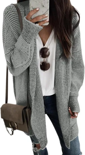 Sidefeel Womens 2024 Fall Winter Long Sleeve Open Front Cardigan Sweaters Oversized Checkered Chunky Knit Sweaters Coat