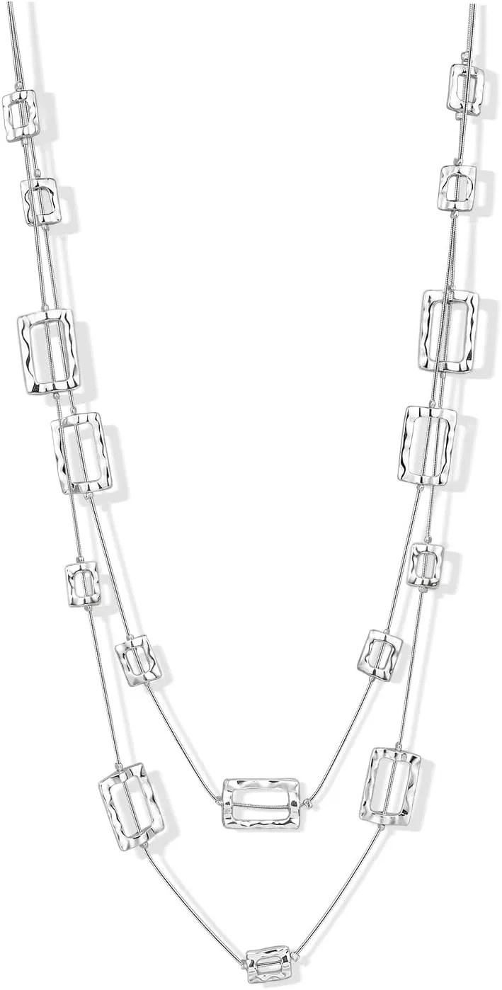 Silver Statement Necklaces for Women Long Layered Necklaces for Women