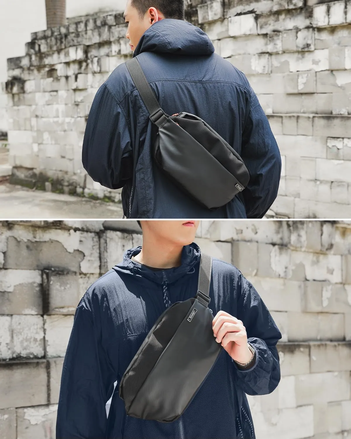 Sling Bag with RFID Blocking for Men & Women, Crossbody Chest Shoulder Bag with Water Bottle Holder for Travel, Cycling, Work, Sport, Hiking-Black