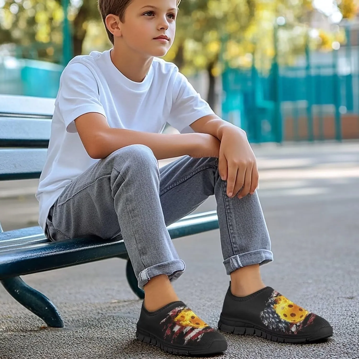 Slip On Sneakers Boys Sport Themed Kids Athletic Tennis Shoes