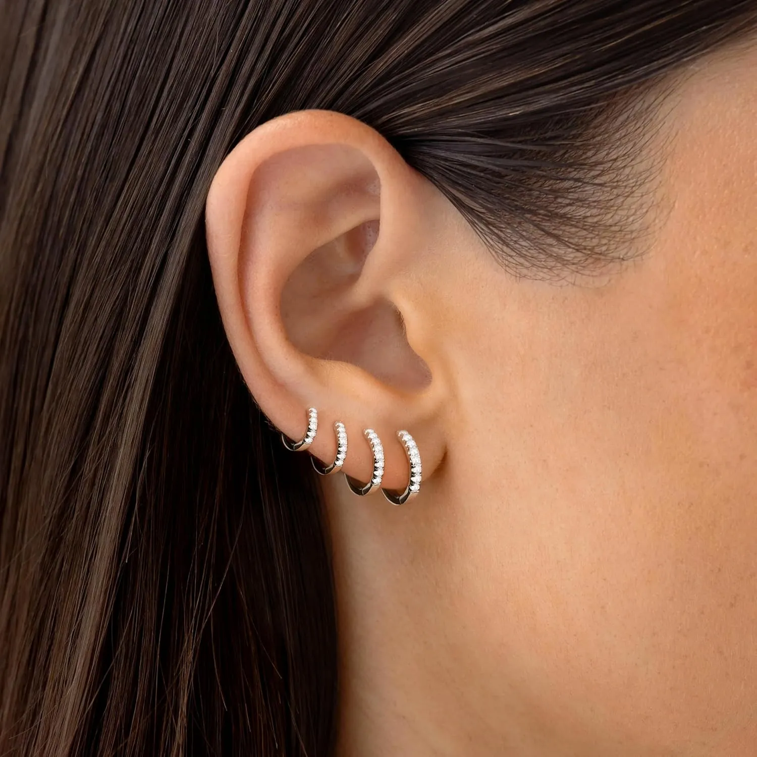 Small Silver Hoop Earrings Set for Women, Dainty Tiny Lightweight Cubic Zirconia Cuff Silver Huggie Earrings Mini Hoops Cartilage Earring Silver Earrings Set for Multiple Piercing Jewelry for Women