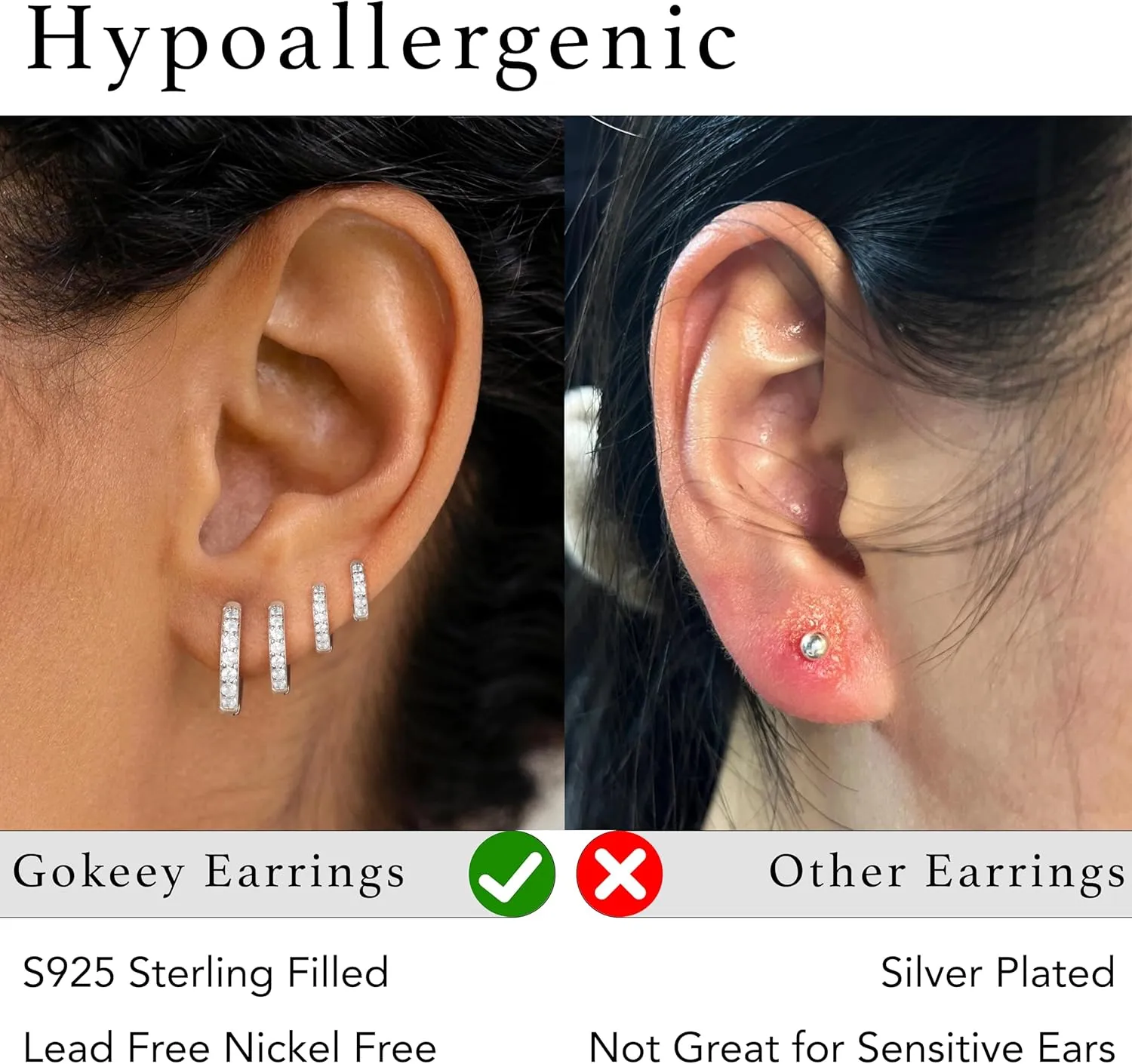 Small Silver Hoop Earrings Set for Women, Dainty Tiny Lightweight Cubic Zirconia Cuff Silver Huggie Earrings Mini Hoops Cartilage Earring Silver Earrings Set for Multiple Piercing Jewelry for Women
