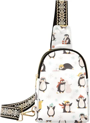 Small Sling Bag Fanny Packs Crossbody Bags for Women Cute Cartoon Penguin Pattern Leather Fashion Chest Bag Belt Bag for Women for Travel Sports Running Hiking