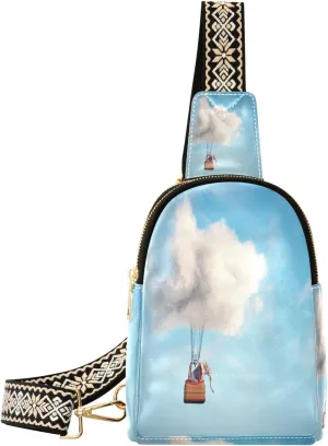 Small Sling Bag Fanny Packs Crossbody Bags for Women Elephant Flying Air Balloon Leather Fashion Chest Bag Belt Bag for Women for Travel Sports Running Hiking