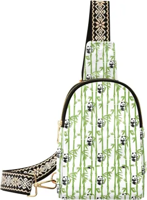 Small Sling Bag for Women Cute Baby Panda Bamboo PC Leather Fanny Pack Crossbody Animals Pattern Fashion Waist Packs Chest Bag for Travel Sports Running Hiking