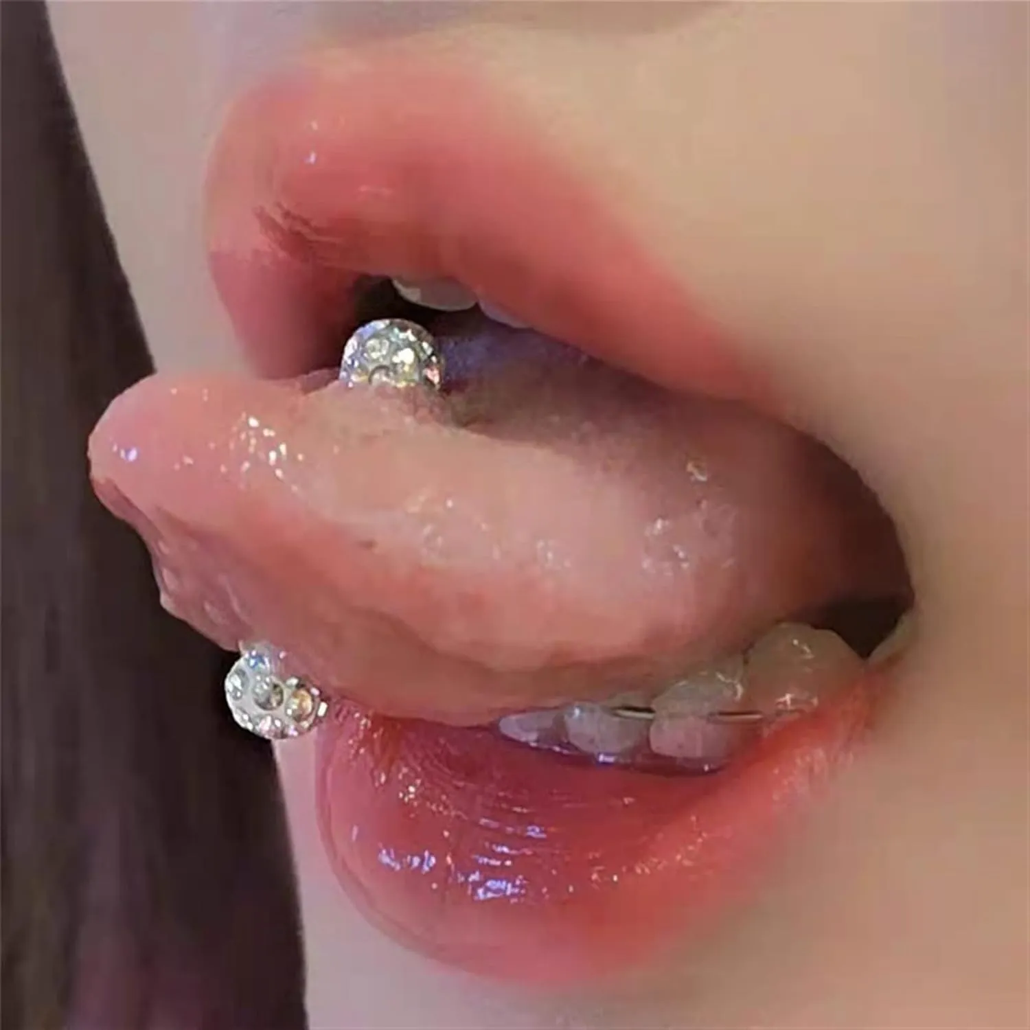 SMDSAZ 2Pc Crystal Zircon Ball Tongue Stud Titanium Steel Piercing Body Jewelry for Women Tongue Ring Lip Stud Nightclub Bar Jewelry (Main Stone Color : Rod Length 14mm, Metal Color : SD74 Pink)