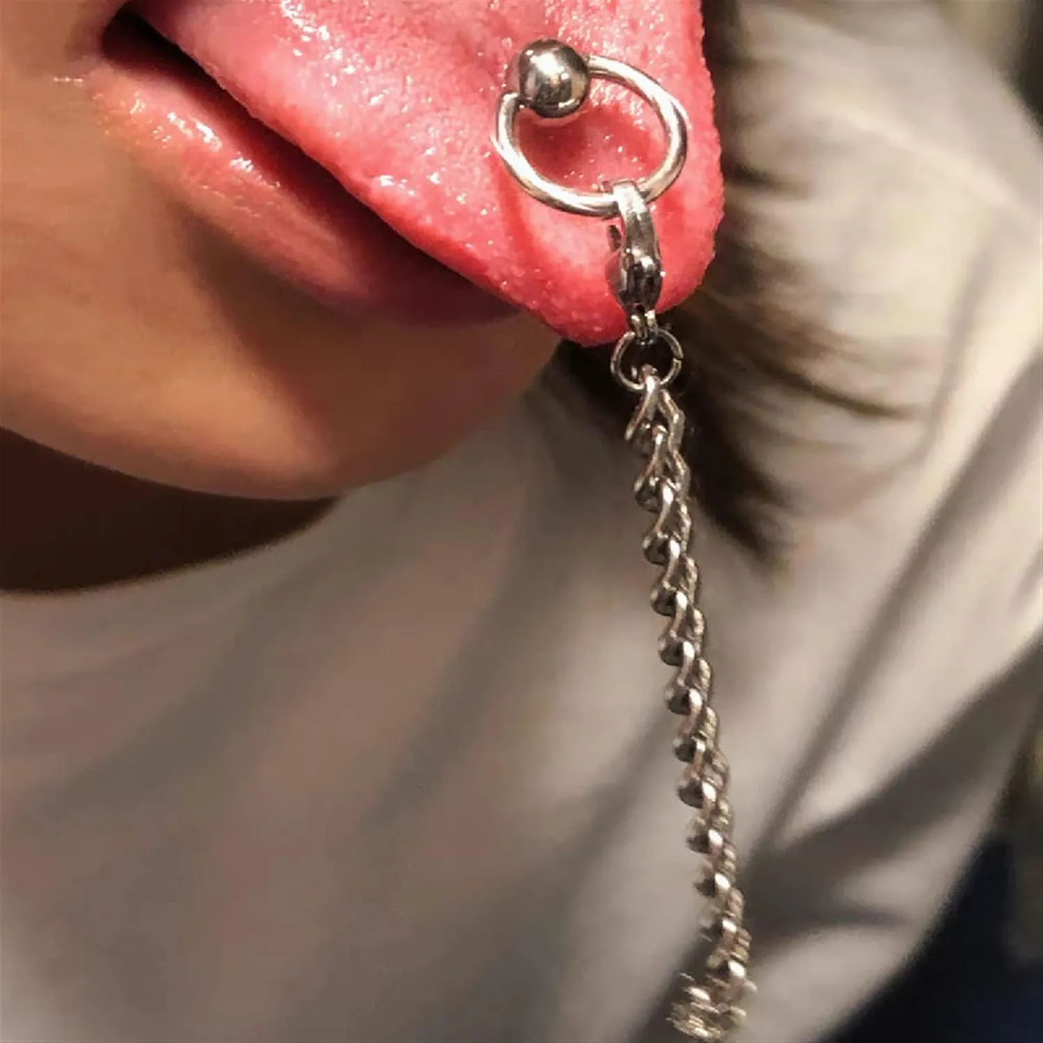 SMDSAZ 2Pc Gothic Titanium Tongue Stud Circle Barbell Ball Piercing Tongue Ring for Women Men Body Jewelry (Main Stone Color : Rod Length 14mm, Metal Color : Steel Color)
