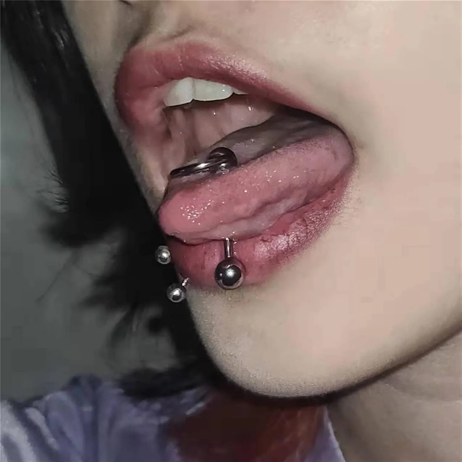 SMDSAZ 2Pc Gothic Titanium Tongue Stud Circle Barbell Ball Piercing Tongue Ring for Women Men Body Jewelry (Main Stone Color : Rod Length 14mm, Metal Color : Steel Color)