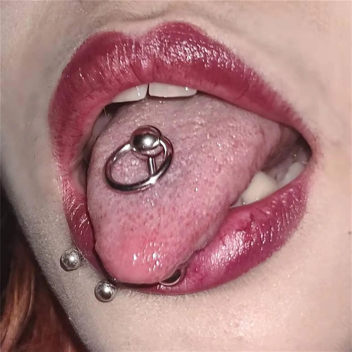 SMDSAZ 2Pc Gothic Titanium Tongue Stud Circle Barbell Ball Piercing Tongue Ring for Women Men Body Jewelry (Main Stone Color : Rod Length 14mm, Metal Color : Steel Color)