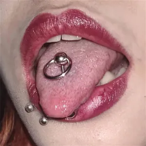 SMDSAZ 2Pc Gothic Titanium Tongue Stud Circle Barbell Ball Piercing Tongue Ring for Women Men Body Jewelry (Main Stone Color : Rod Length 14mm, Metal Color : Steel Color)