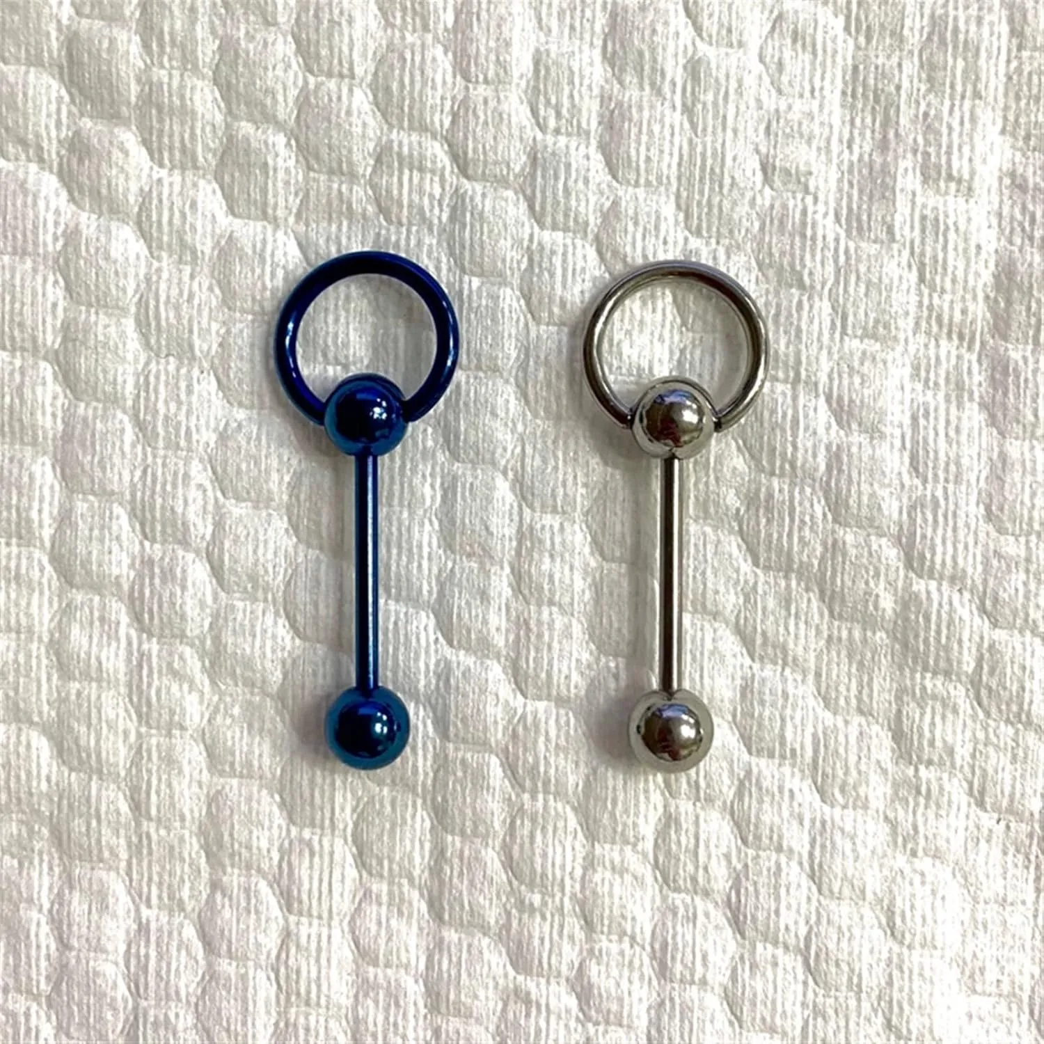 SMDSAZ 2Pc Gothic Titanium Tongue Stud Circle Barbell Ball Piercing Tongue Ring for Women Men Body Jewelry (Main Stone Color : Rod Length 14mm, Metal Color : Steel Color)