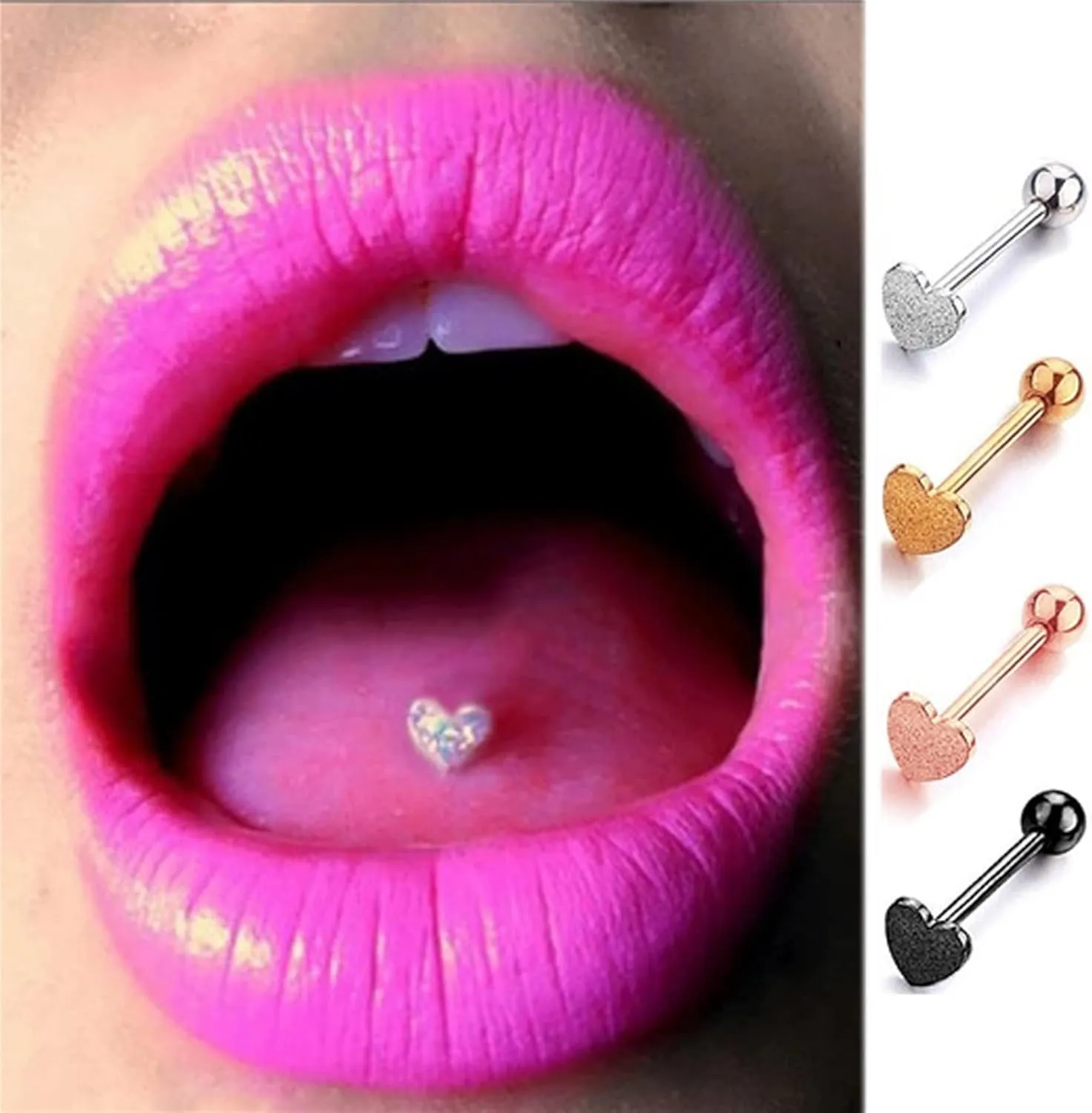 SMDSAZ Tongue Bar Surgical Steel Barbell Body Piercing Body Stud Ring No Piercing Lip Nipple Eyebrow Lobe Rings Body Jewelry (Metal Color : 1 PC-Rose Gold)