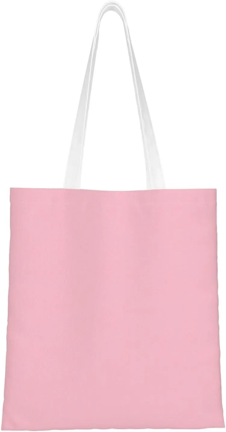 Solid color pink Pattern Double Sided Canvas Tote Bag, Reusable Grocery Shopping Bag, Carry or Shoulder 15x16.5 in