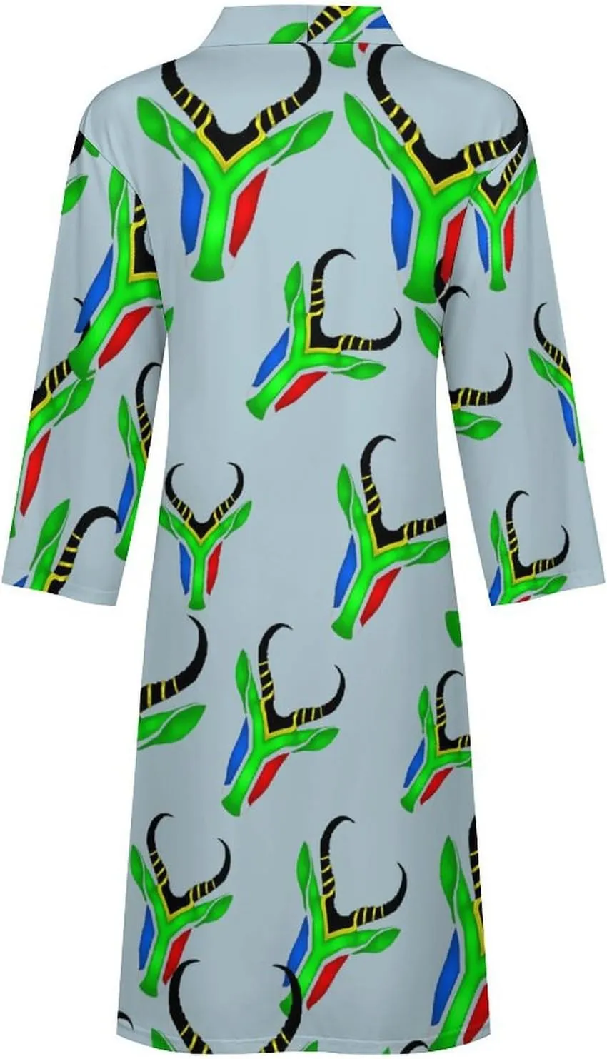 South African Flag Sprinbok Men's Bathrobes Lightweight Knee Long Nightgown Soft Spa Loungewear Bathroom Accessories