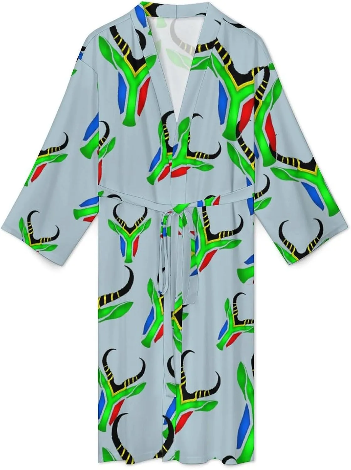 South African Flag Sprinbok Men's Bathrobes Lightweight Knee Long Nightgown Soft Spa Loungewear Bathroom Accessories