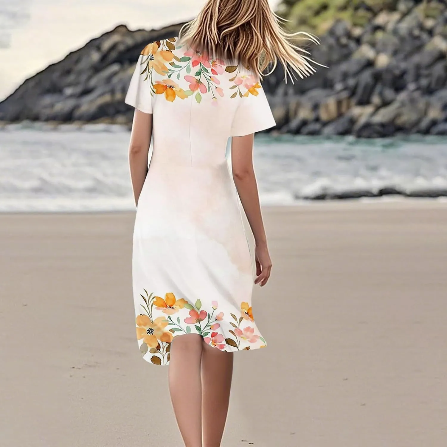 Spring Dresses for Women 2025 Casual Flowy Wedding Dress Ruffle Short Sleeve Floral Dresses Midi Chiffon Dress