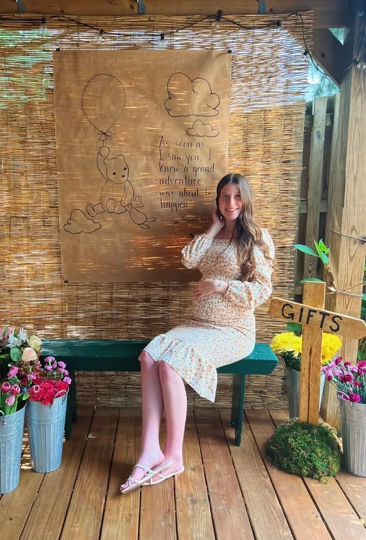 Spring Long Puff Sleeve Maternity Dress Floral Ruffle Hem Mermaid Baby Shower/Photoshoot Dress