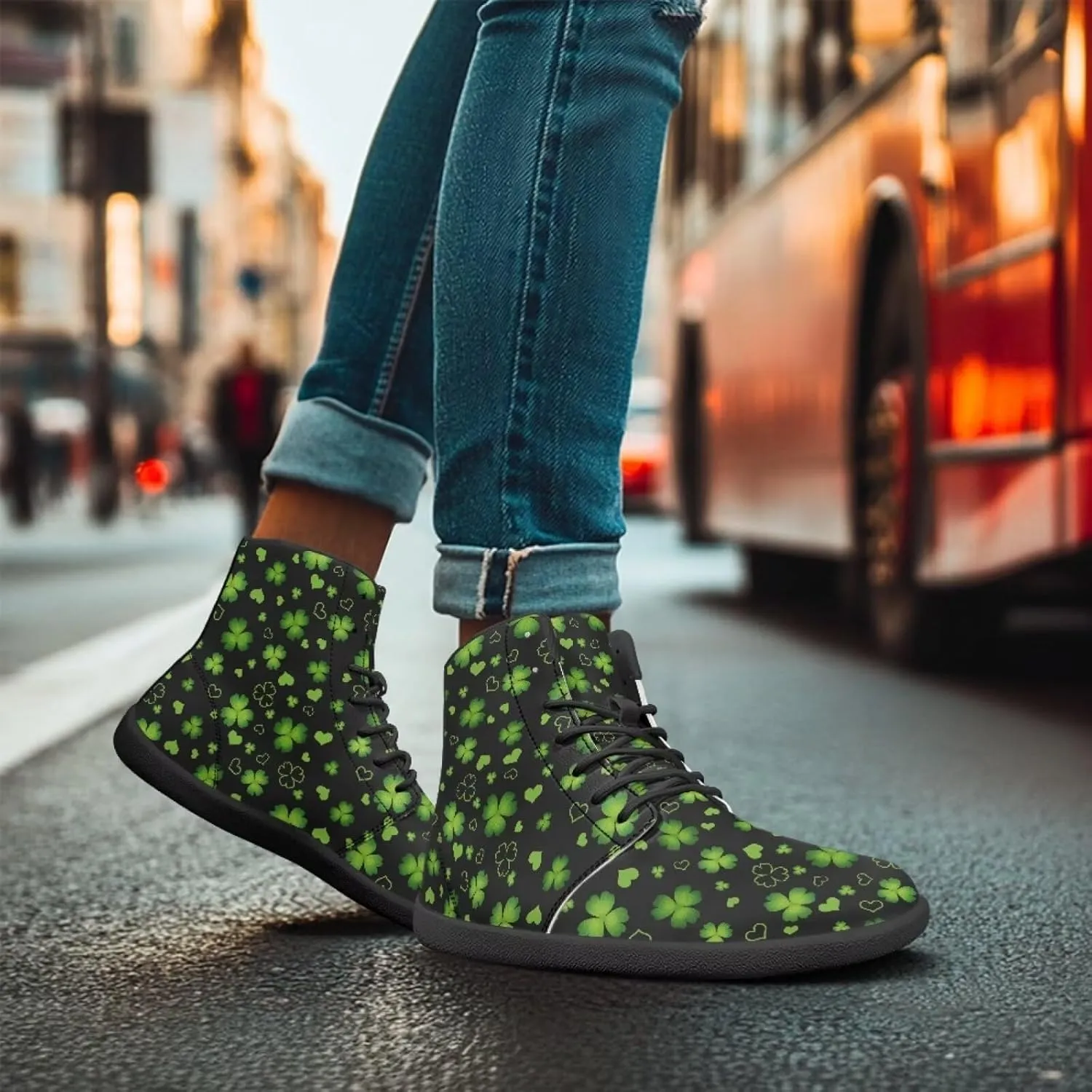 St. Patrick's Day Design Mens High Top Sneakers Women Barefoot Shoes Minimalist Lace Up Zero Drop Sole Wide Tow Running Shoes