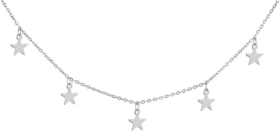 Stainless Steel Collar Necklaces 3 Layer Crystal Star Pendant Necklaces For Women Multilayer Star Necklaces Jewelry (1 layer silver- )