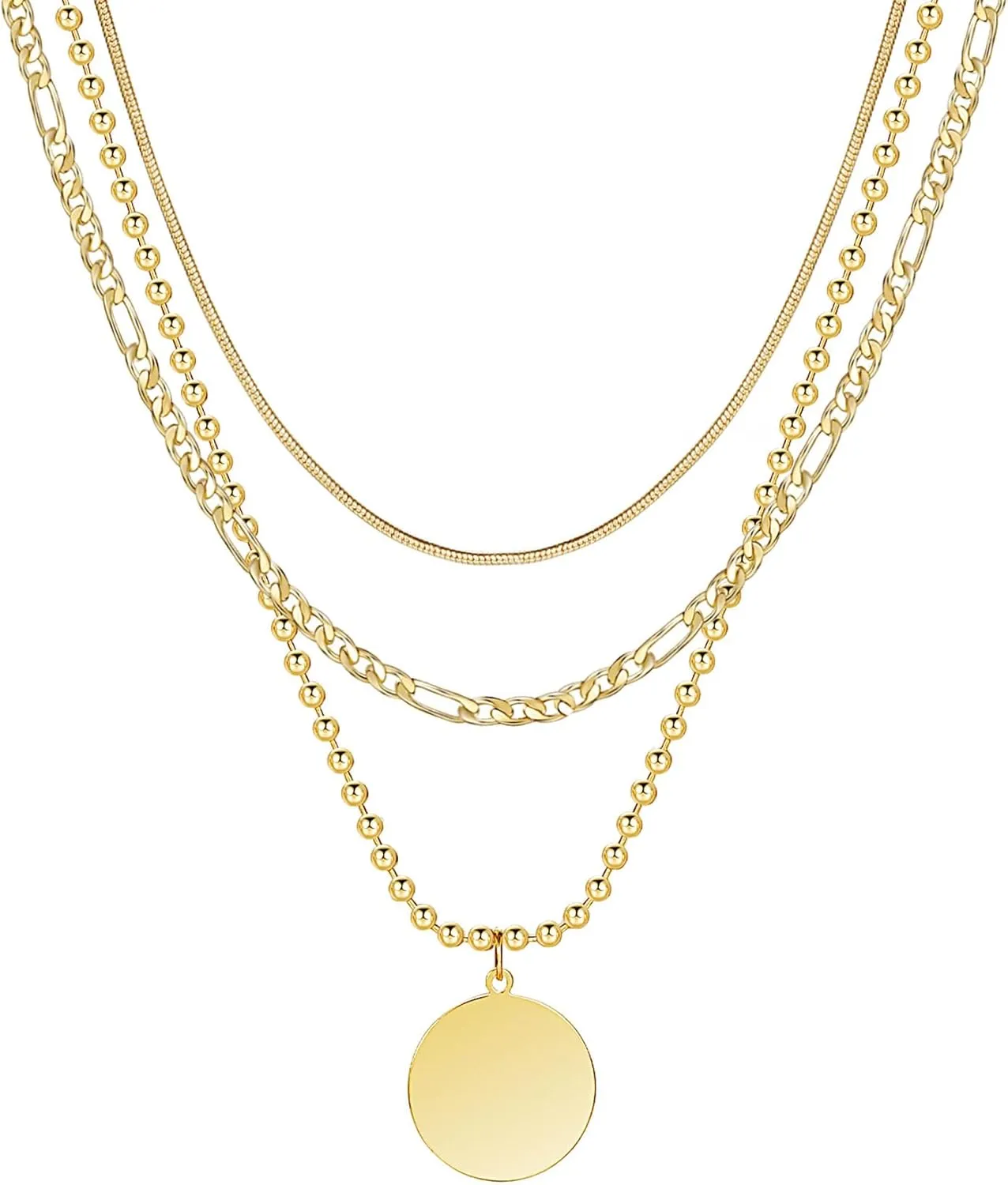 Staligue Layered Gold Necklaces for Women,Simple Gold Chain Necklace for Women Trendy 14K Gold Plated Herringbone Figaro Tennis Pendant Chain Necklaces Dainty Gold Choker Necklace Stack Jewelry Gift