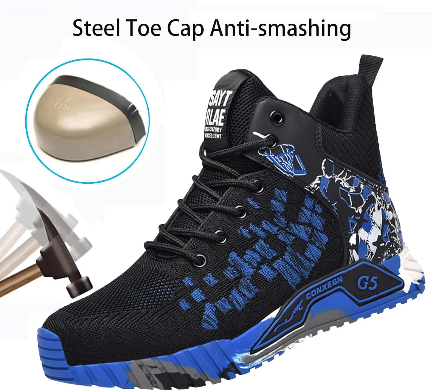 Steel Toe Work Safety Shoes Men,Lightweight Safety Sneakers Comfortable Breathable Safety Toe Slip on Work Tennis Shoe,
