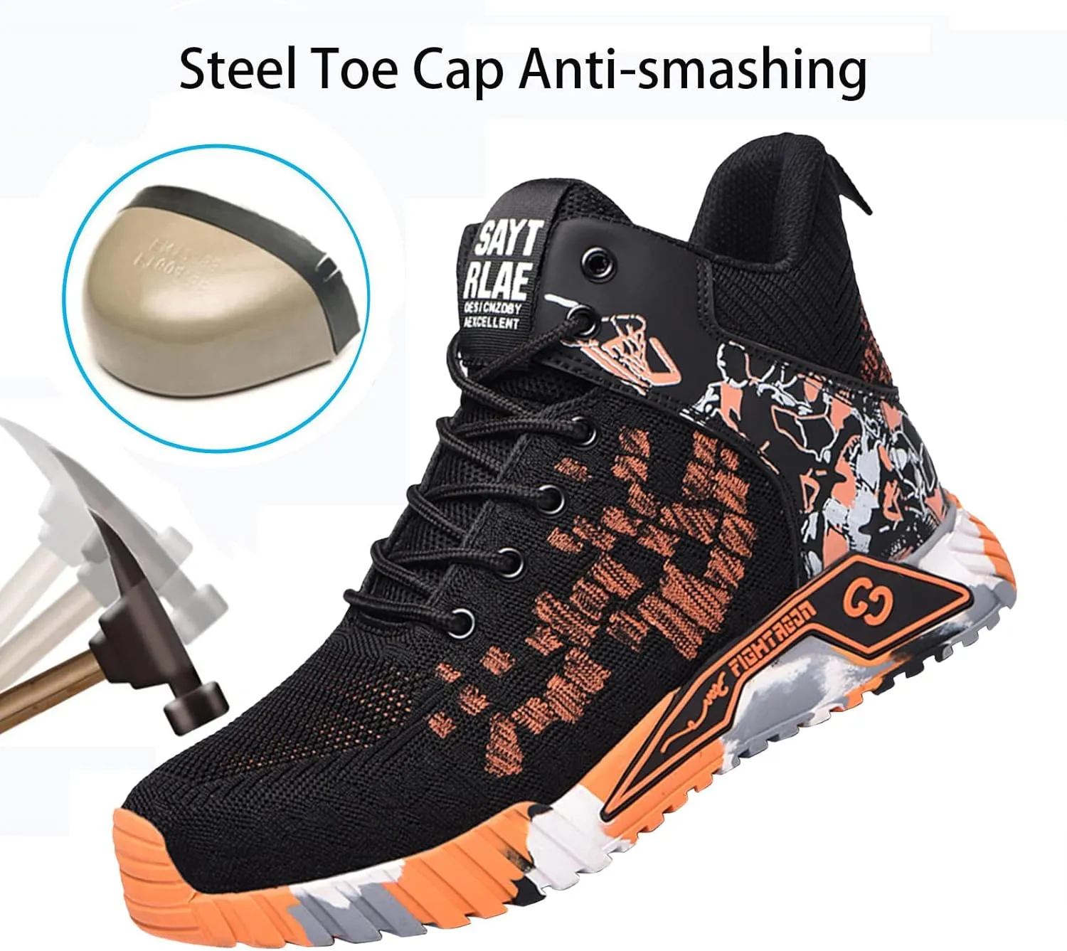 Steel Toe Work Safety Shoes Men,Lightweight Safety Sneakers Comfortable Breathable Safety Toe Slip on Work Tennis Shoe,