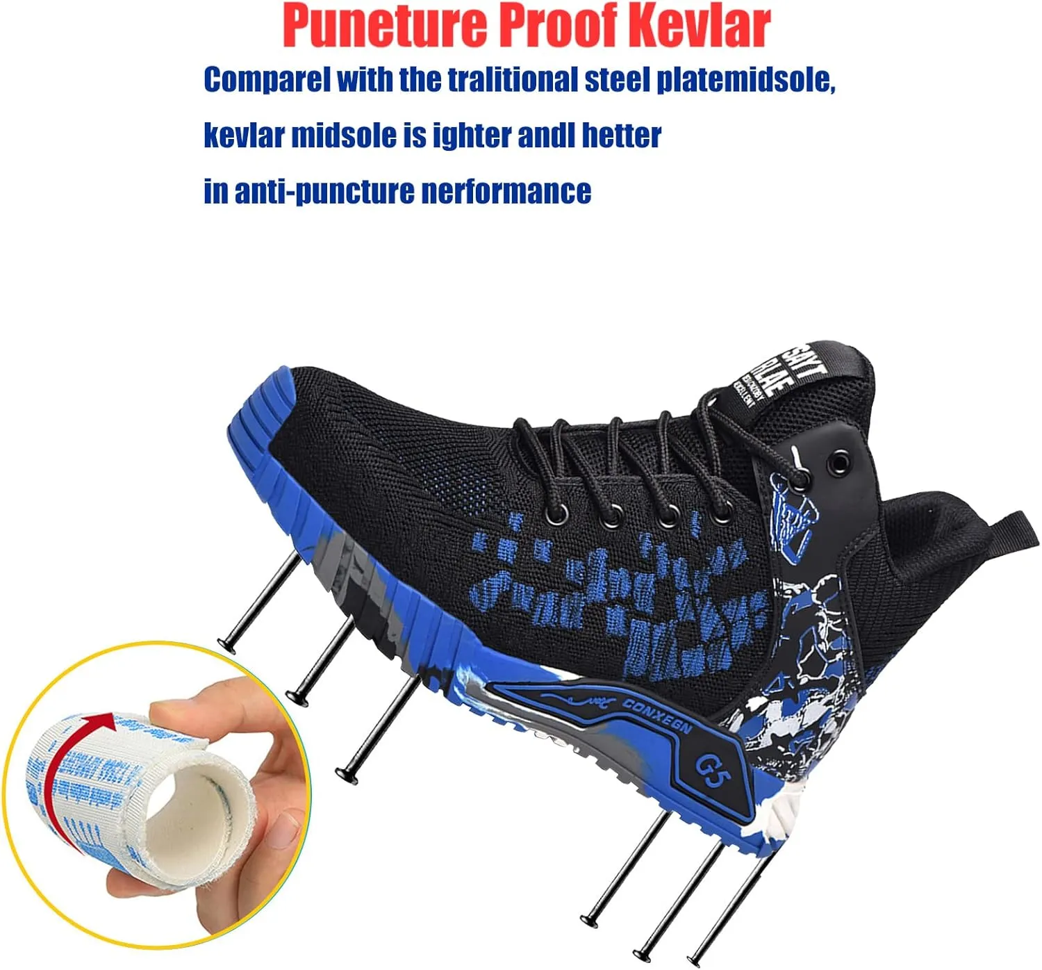 Steel Toe Work Safety Shoes Men,Lightweight Safety Sneakers Comfortable Breathable Safety Toe Slip on Work Tennis Shoe,