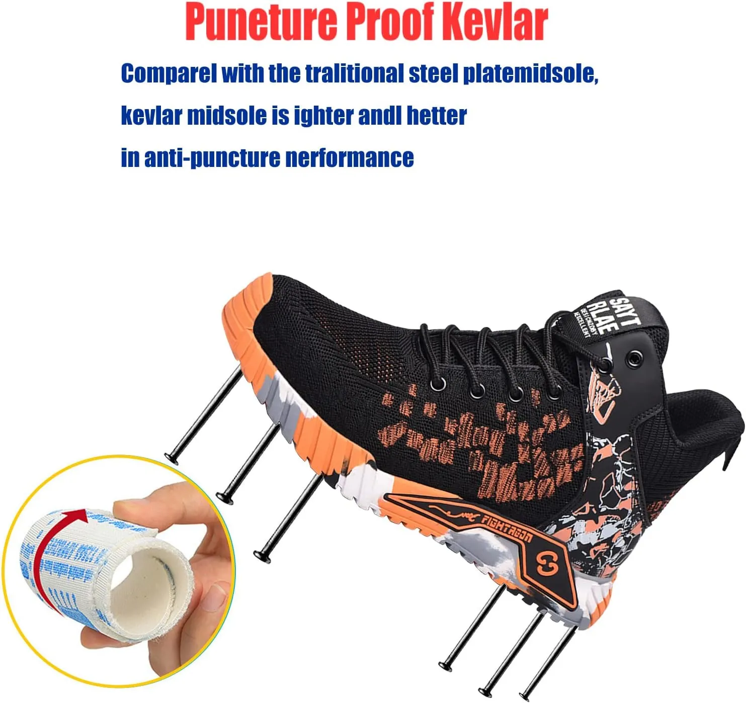Steel Toe Work Safety Shoes Men,Lightweight Safety Sneakers Comfortable Breathable Safety Toe Slip on Work Tennis Shoe,