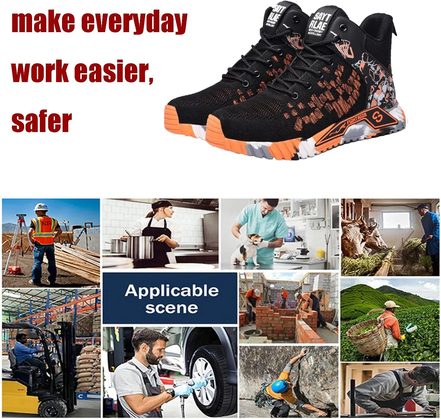 Steel Toe Work Safety Shoes Men,Lightweight Safety Sneakers Comfortable Breathable Safety Toe Slip on Work Tennis Shoe,