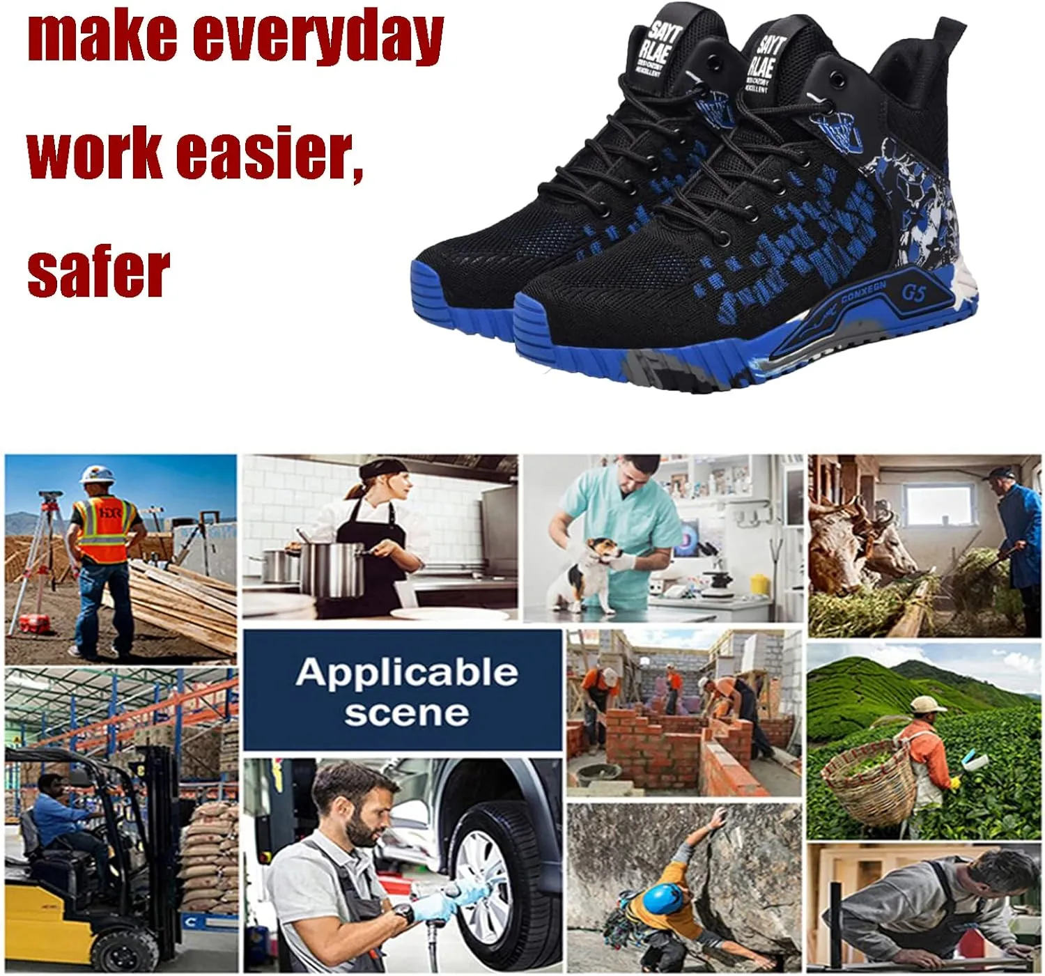 Steel Toe Work Safety Shoes Men,Lightweight Safety Sneakers Comfortable Breathable Safety Toe Slip on Work Tennis Shoe,
