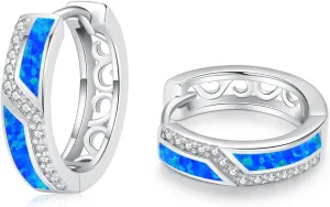 Sterling Silver Opal Huggie Hoop Earrings with Cubic Zirconia - Women's Jewelry Gifts