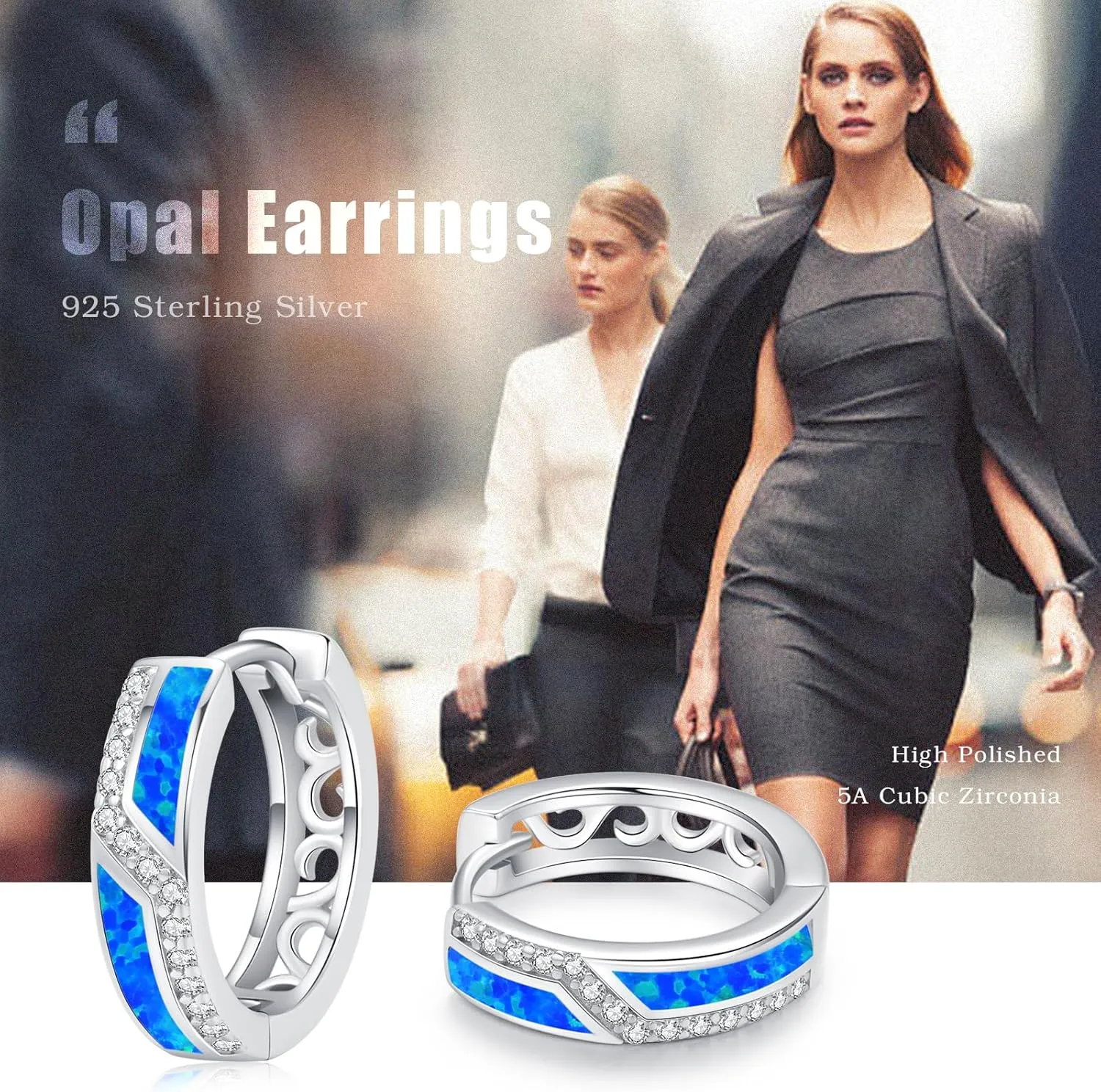 Sterling Silver Opal Huggie Hoop Earrings with Cubic Zirconia - Women's Jewelry Gifts