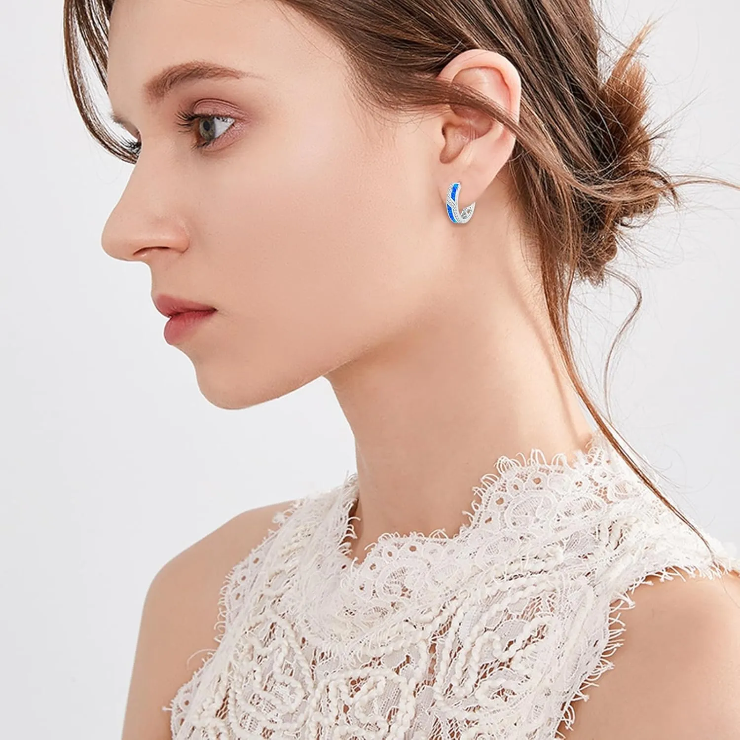 Sterling Silver Opal Huggie Hoop Earrings with Cubic Zirconia - Women's Jewelry Gifts