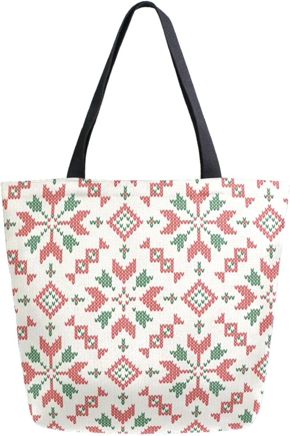 Stylish Extra Large Shoulder Grocery Tote Bag, Christmas Knitted Traditional Ethnic Pattern Canvas Daily Handle Bag for Gym Yoga Weekender Beach Travel Picnic Kitchen Reusable Market Shopping