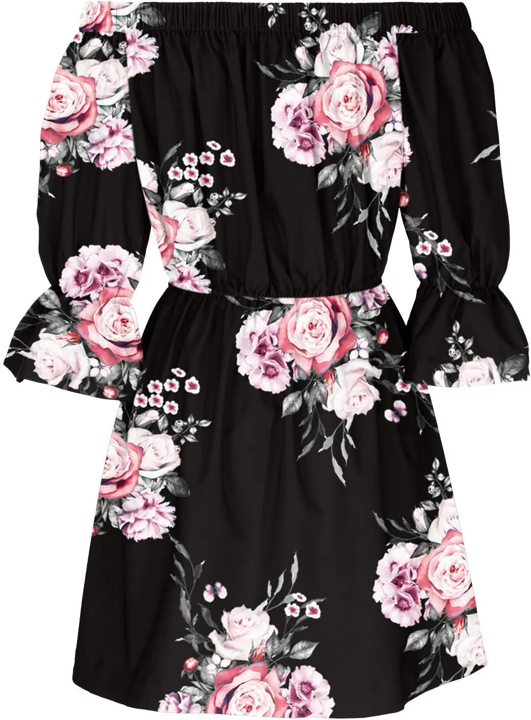 Summer Boho Dresses for Women Beach Sexy Off Shoulder Tunic Sundresses Casual Loose Fit Short Sleeve Mini Floral Dress