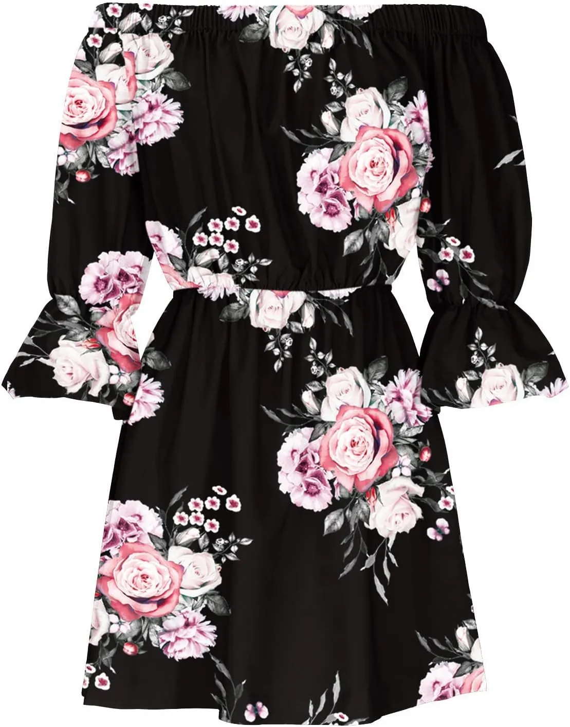 Summer Boho Dresses for Women Beach Sexy Off Shoulder Tunic Sundresses Casual Loose Fit Short Sleeve Mini Floral Dress