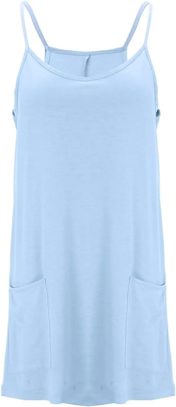 Summer Dresses for Women 2025 Casual Fashion Spaghetti Strap Sleeveless Dress V Neck Trendy Sundresses with Pockets