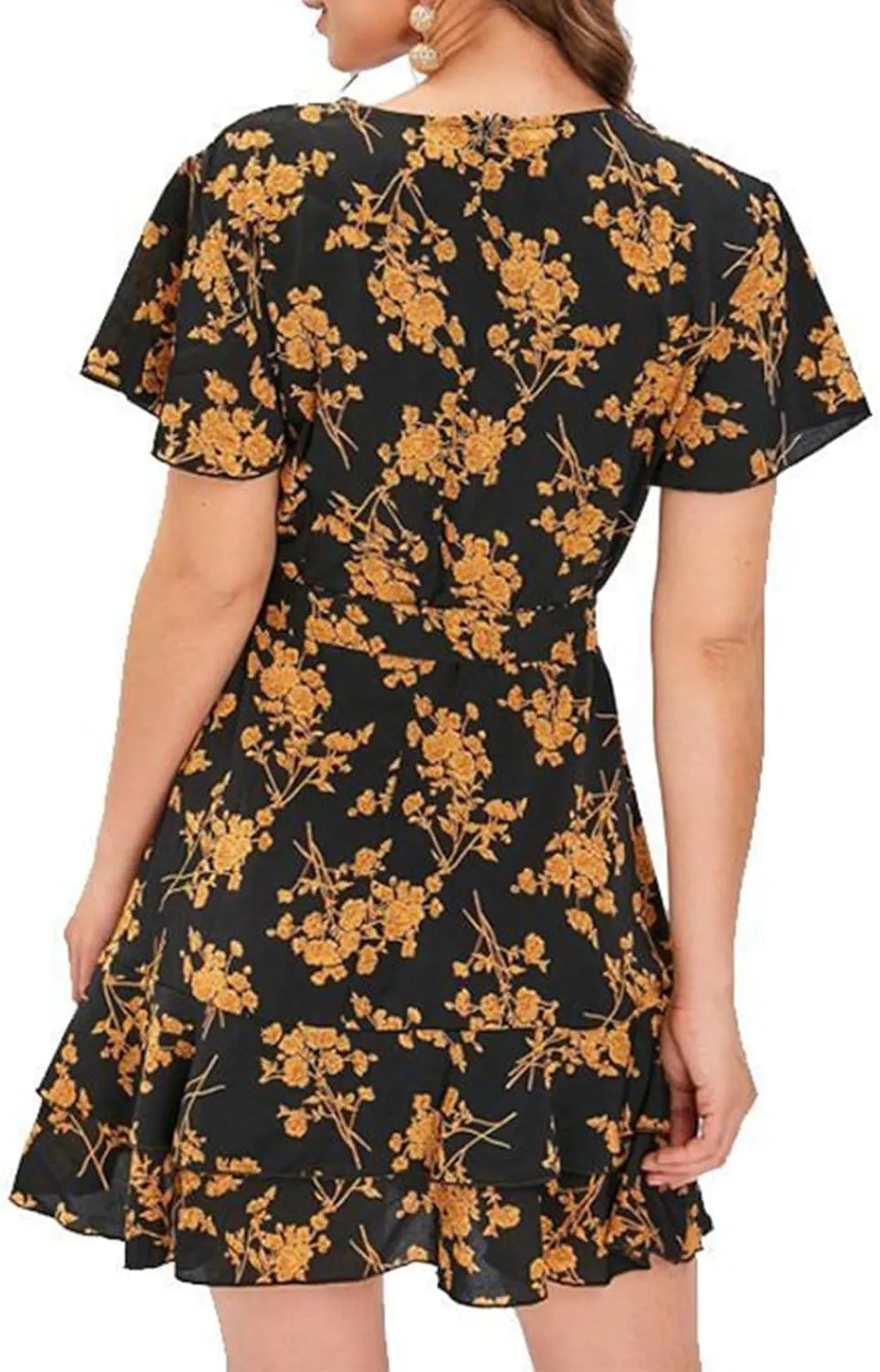 Summer Mini Dress for Women 2024 Sexy V Neck Wrap Dresses Flowy Ruffle Layered Sundress Floral Boho Tie Waist Dress