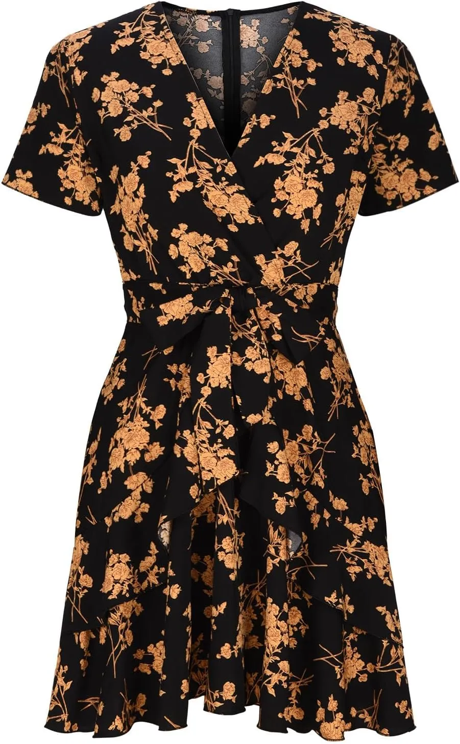 Summer Mini Dress for Women 2024 Sexy V Neck Wrap Dresses Flowy Ruffle Layered Sundress Floral Boho Tie Waist Dress
